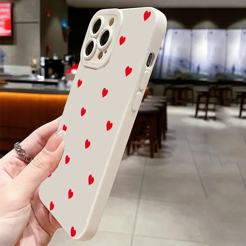 Case For IPhone 11 13 Cute Red Love Heart 12 14 15 Pro Max XS XR X 7 8 Plus Soft Cover