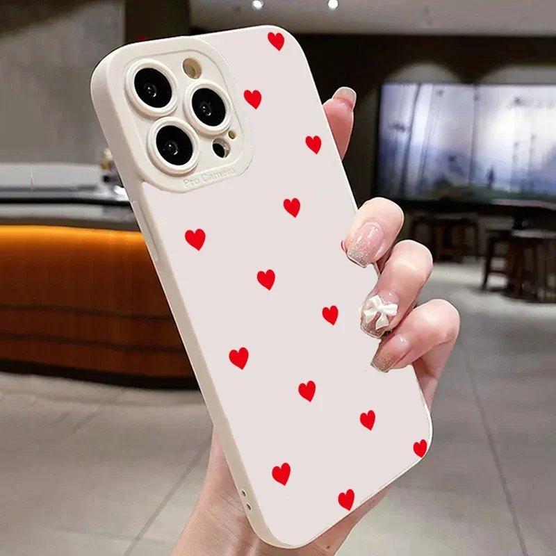 Case For IPhone 11 13 Cute Red Love Heart 12 14 15 Pro Max XS XR X 7 8 Plus Soft Cover