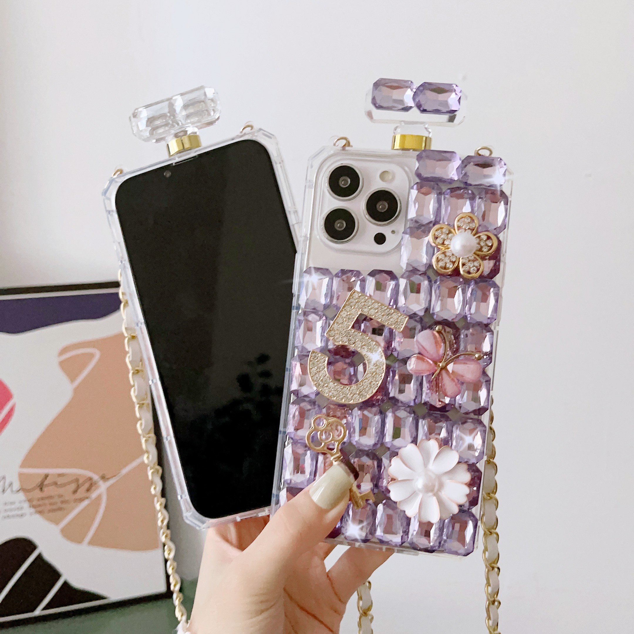 glitter bling shiny fashion luxury perfume bottle design strap diamond phone cover case for iphone 16 15 13 12 11 xr xsmax 14