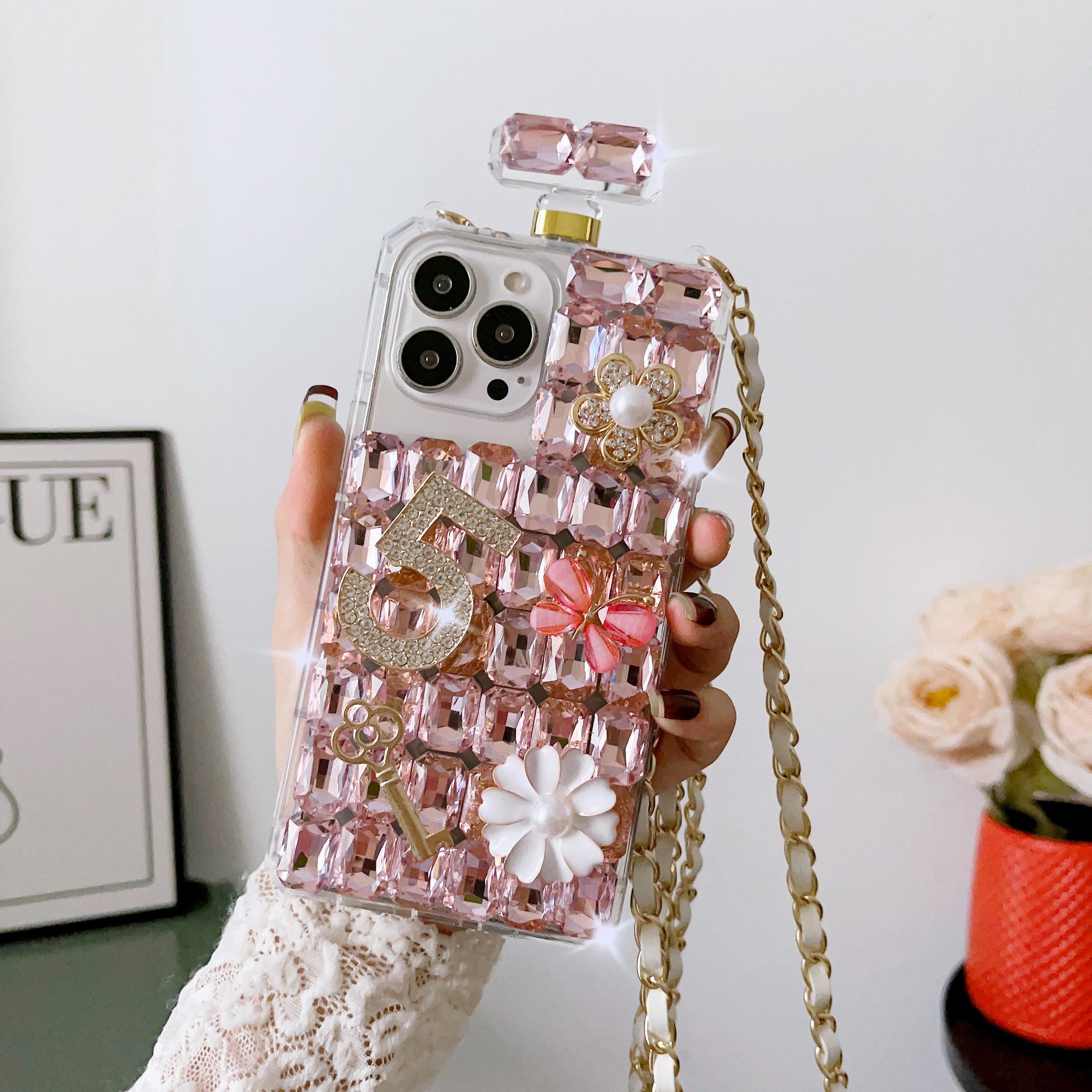 glitter bling shiny fashion luxury perfume bottle design strap diamond phone cover case for iphone 16 15 13 12 11 xr xsmax 14