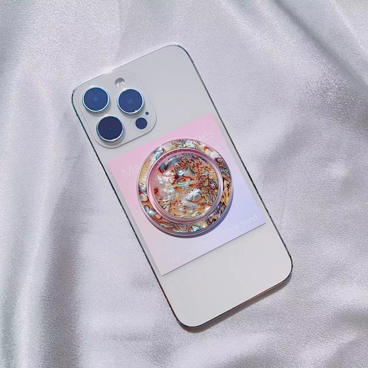Shell Abalone Poubaix Phone Ring Holder for Finger Ring Grip Stand Holder, Compatible with iPhone 15 14