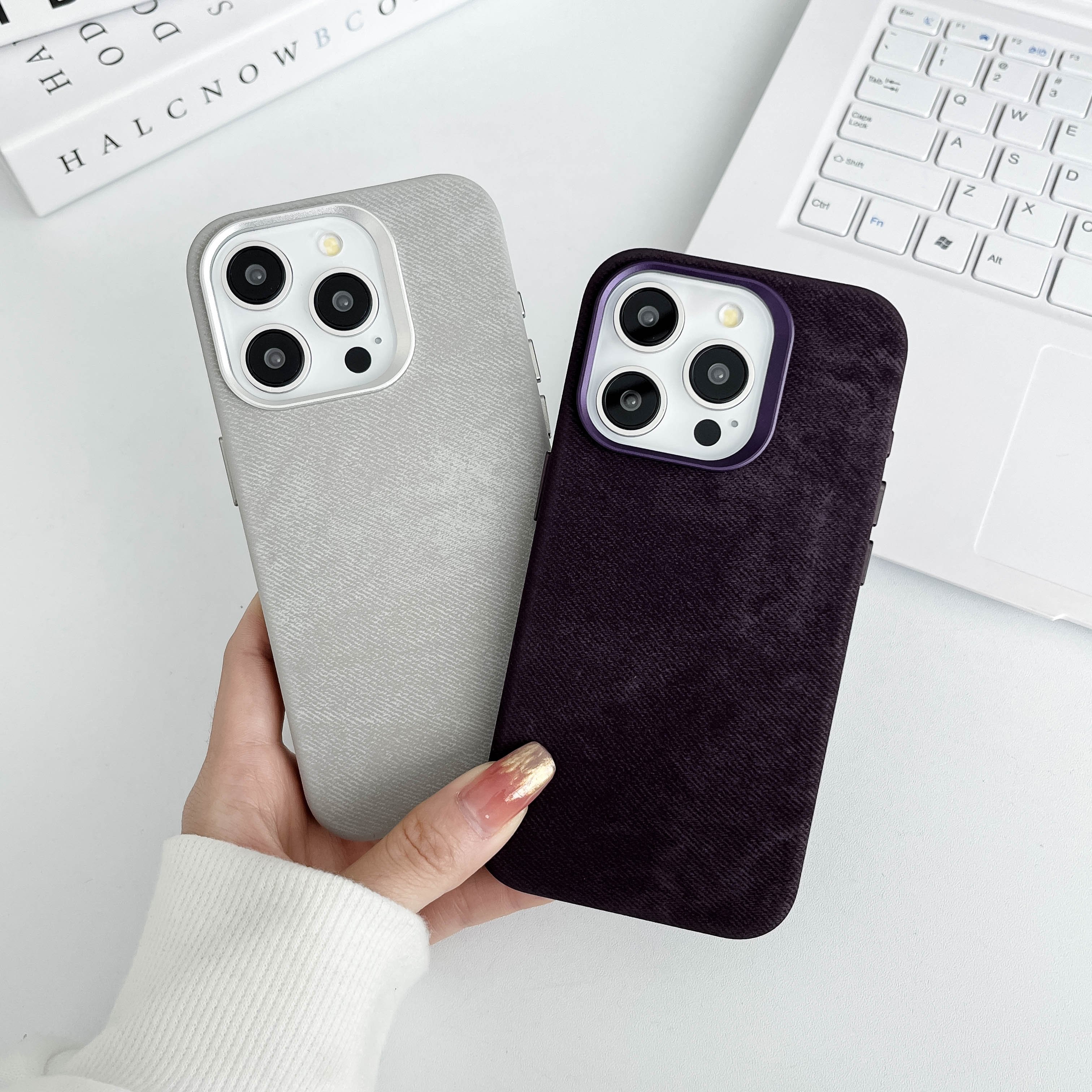New Luxury Retro with Magnetic And Camera Metal Protective Frame Denim Mobile Phone Cases for iPhone 16 15 14 13 12 Pro Max Plus