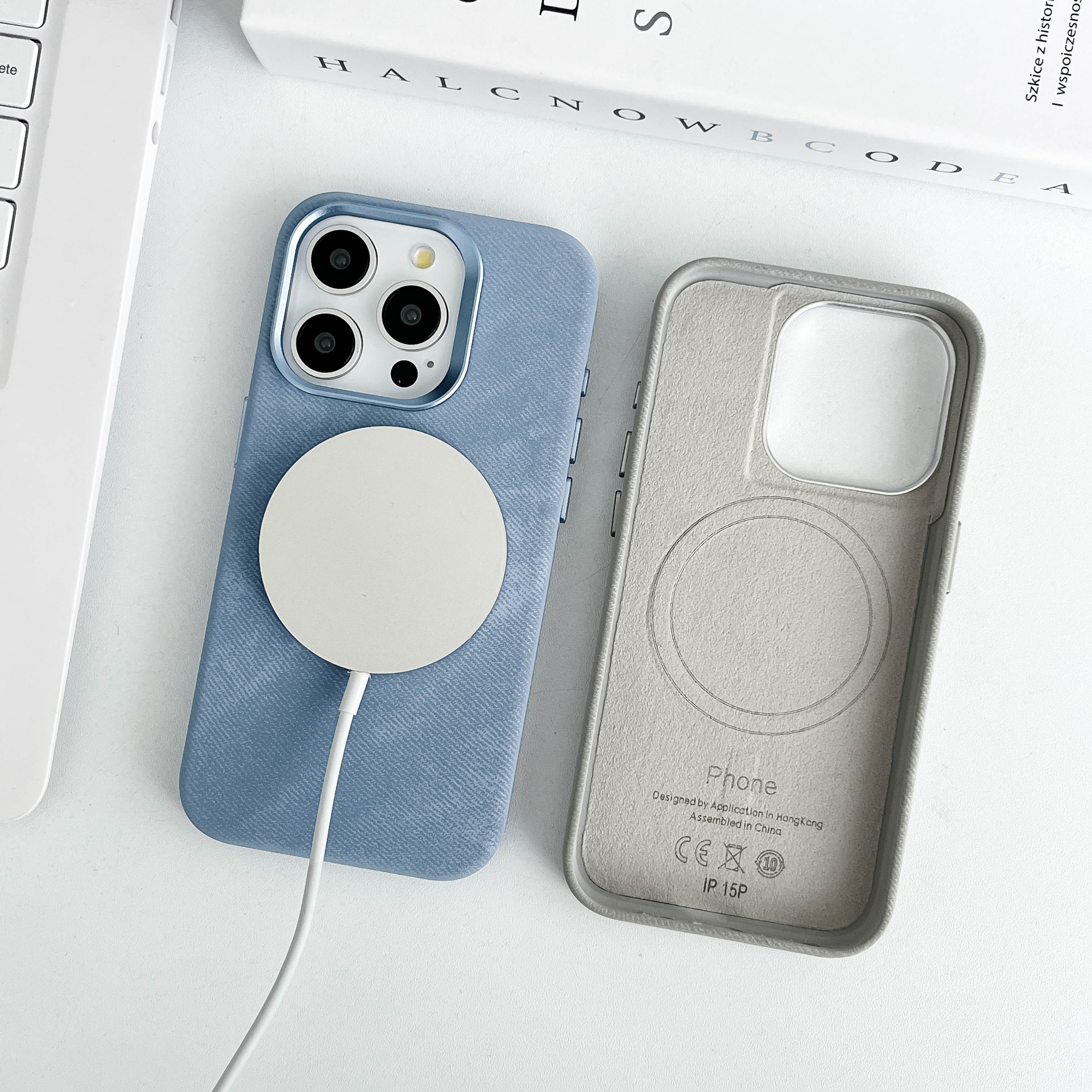 New Luxury Retro with Magnetic And Camera Metal Protective Frame Denim Mobile Phone Cases for iPhone 16 15 14 13 12 Pro Max Plus