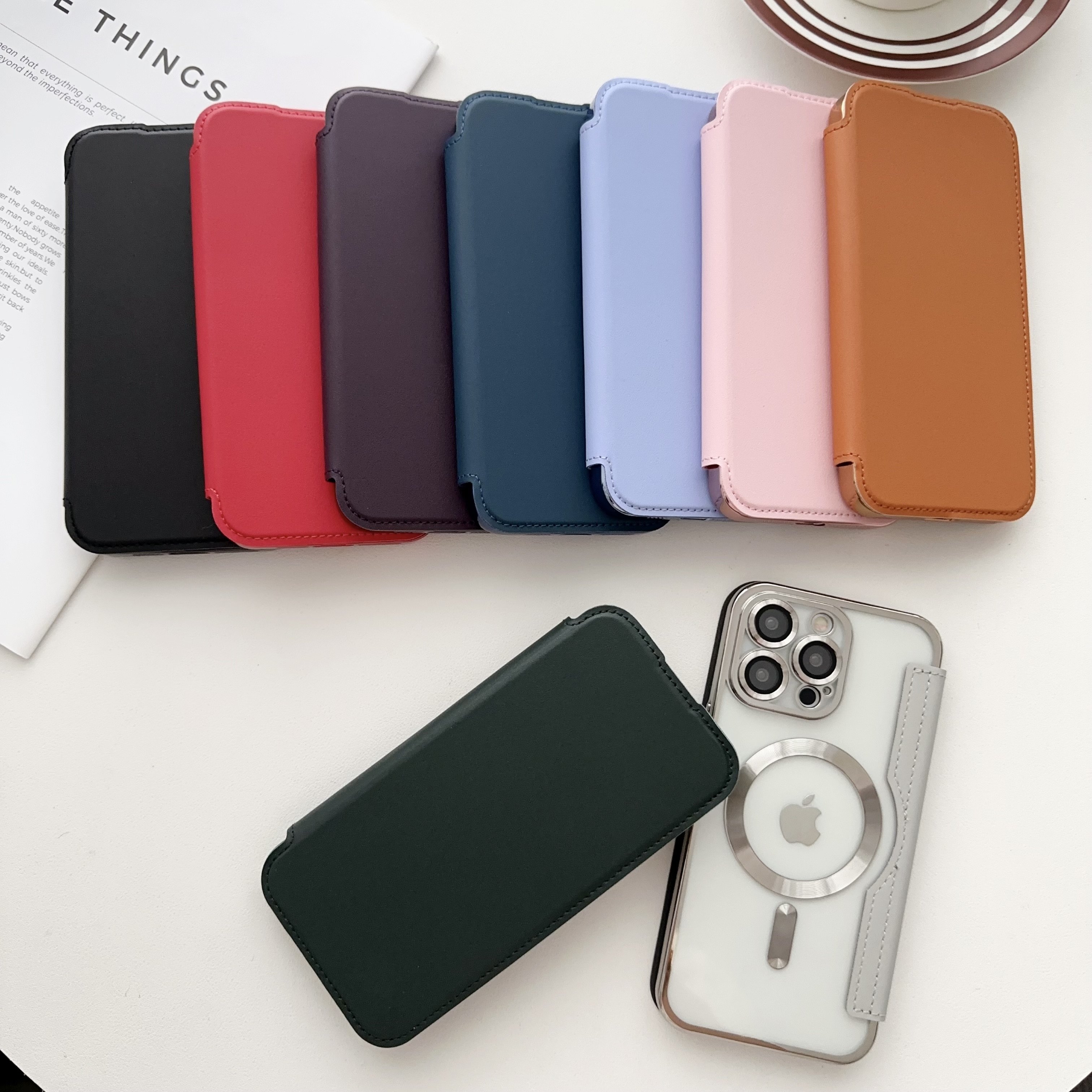Wholesale mobile phone case for iphone 15 Electroplated magnetic TPU PC Flip leather protective case for iphone 15 14 13
