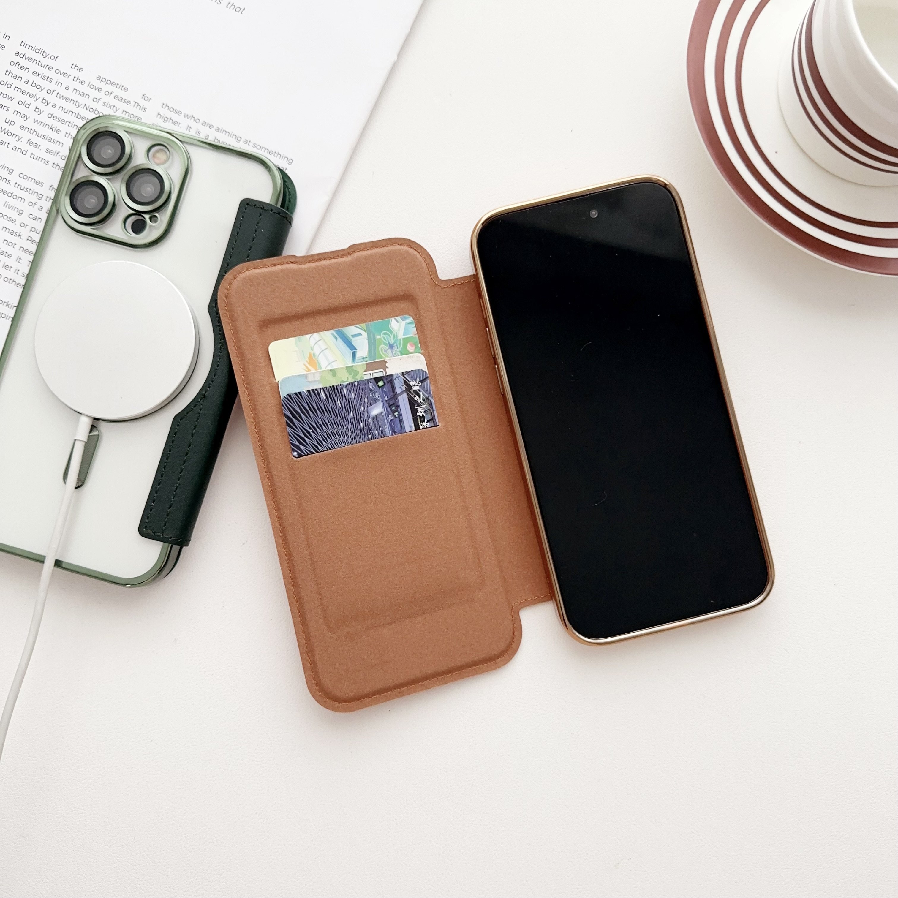 Wholesale mobile phone case for iphone 15 Electroplated magnetic TPU PC Flip leather protective case for iphone 15 14 13
