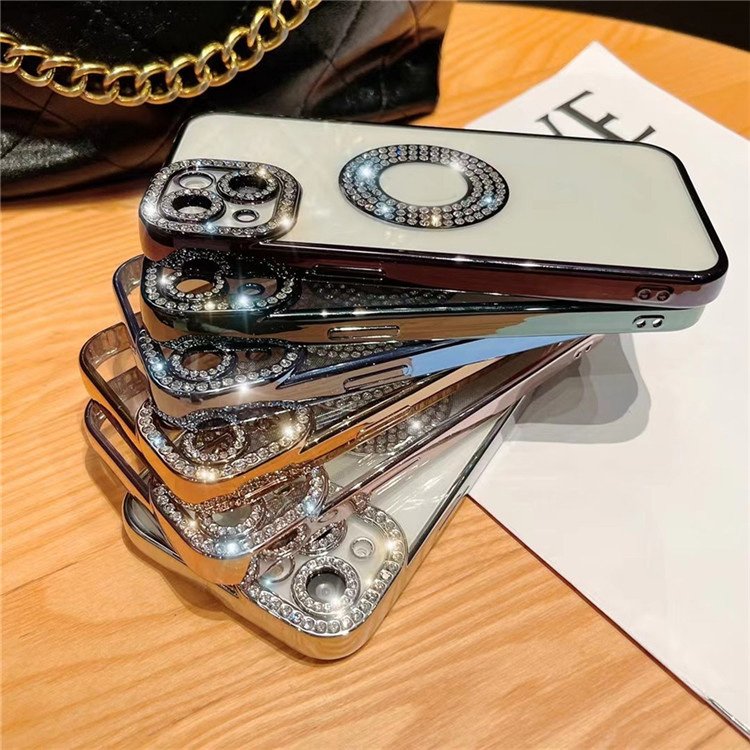 Luxury Diamond Phone Case For iPhone 16 15 14 13 12 11 Pro Max XS Max XR Plating Bumper Transparent Camera Protective Cover