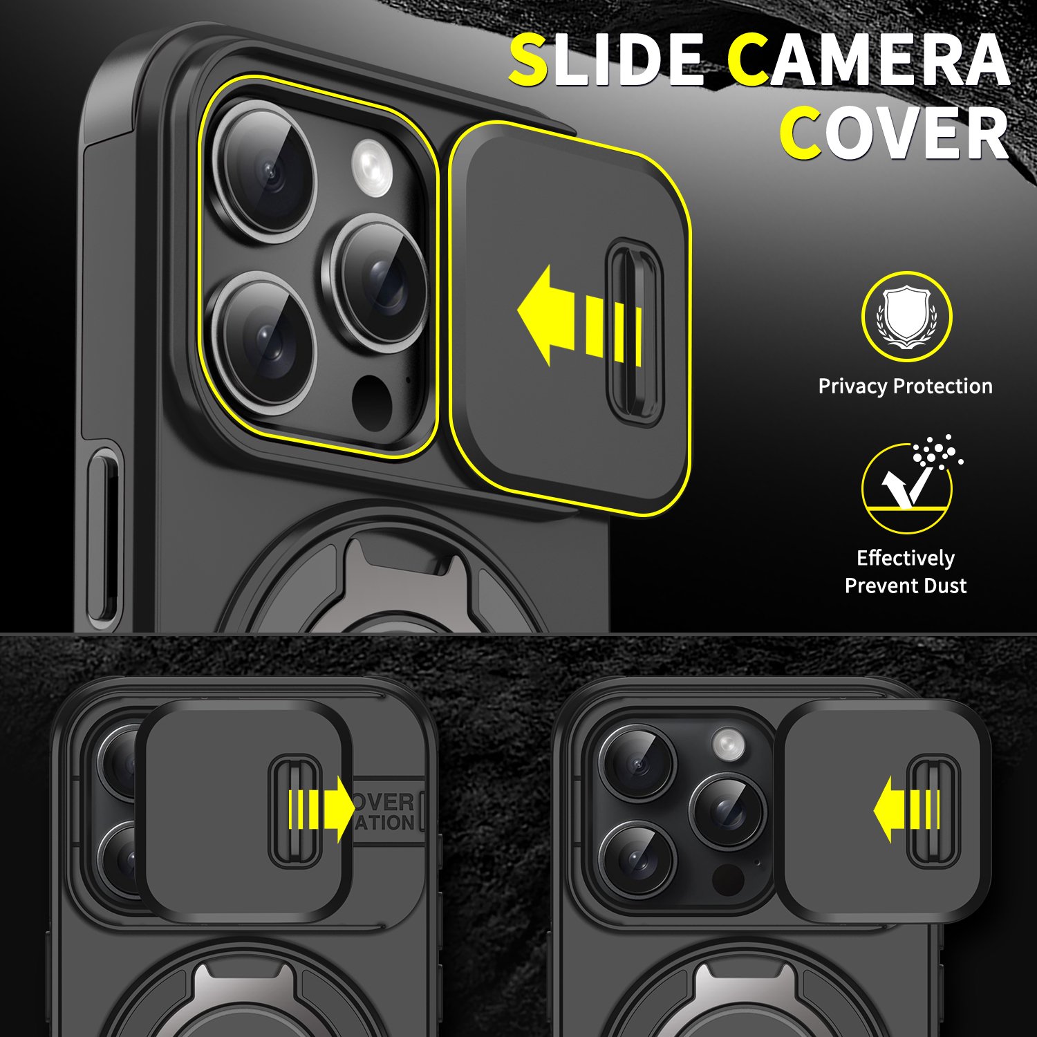 LeYi Heavy Duty Antishock Rotating Stand Phone Case Magnetic Camera Sliding Cover Compatible iPhone 16 Pro Max Mobile Phones