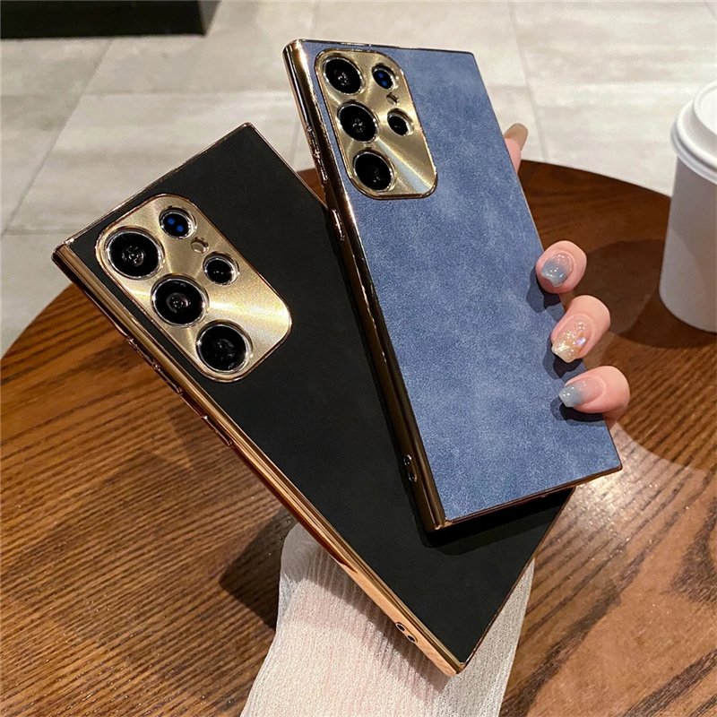 High-quality Plating Sheepskin Metal Lens Luxury PU Leather Phone Case For Samsung S24 Ultra S23 S22 plus