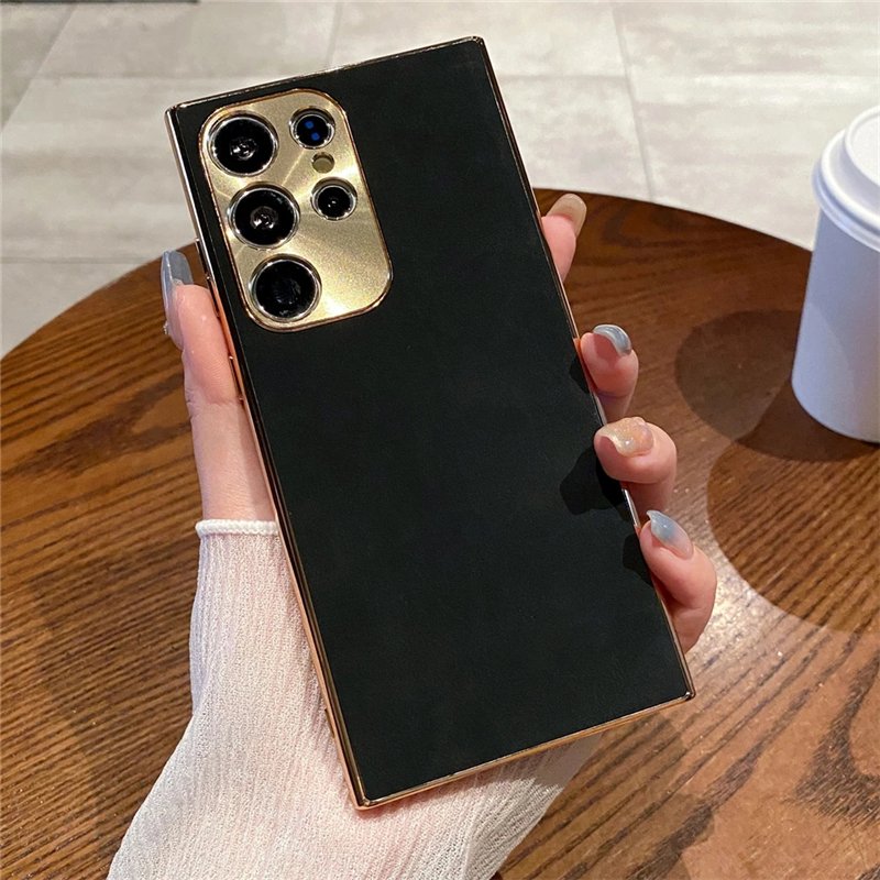 High-quality Plating Sheepskin Metal Lens Luxury PU Leather Phone Case For Samsung S24 Ultra S23 S22 plus