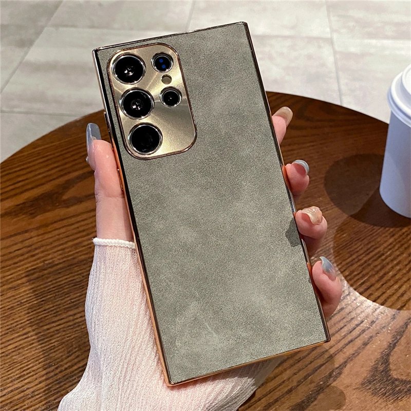 High-quality Plating Sheepskin Metal Lens Luxury PU Leather Phone Case For Samsung S24 Ultra S23 S22 plus