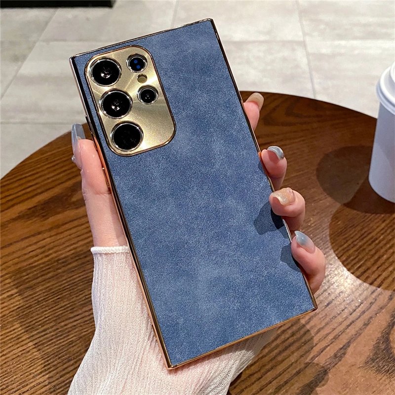 High-quality Plating Sheepskin Metal Lens Luxury PU Leather Phone Case For Samsung S24 Ultra S23 S22 plus