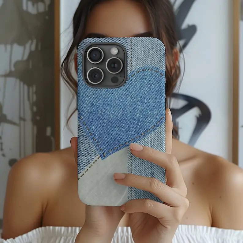 Denim Jean Love Aesthetic Phone Case For IPHONE 15PRO MAX 14 13 12 11 PRO Plus 15pro Acrylic TPU Two In One Mobile Phone Cases