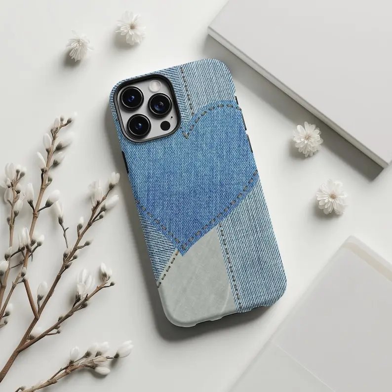 Denim Jean Love Aesthetic Phone Case For IPHONE 15PRO MAX 14 13 12 11 PRO Plus 15pro Acrylic TPU Two In One Mobile Phone Cases