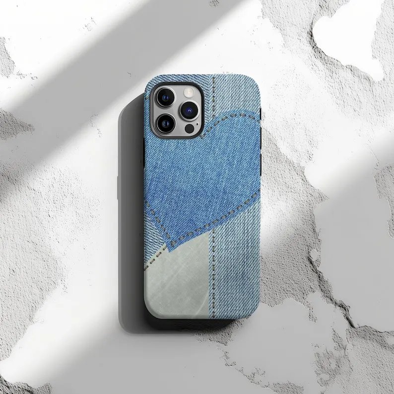 Denim Jean Love Aesthetic Phone Case For IPHONE 15PRO MAX 14 13 12 11 PRO Plus 15pro Acrylic TPU Two In One Mobile Phone Cases