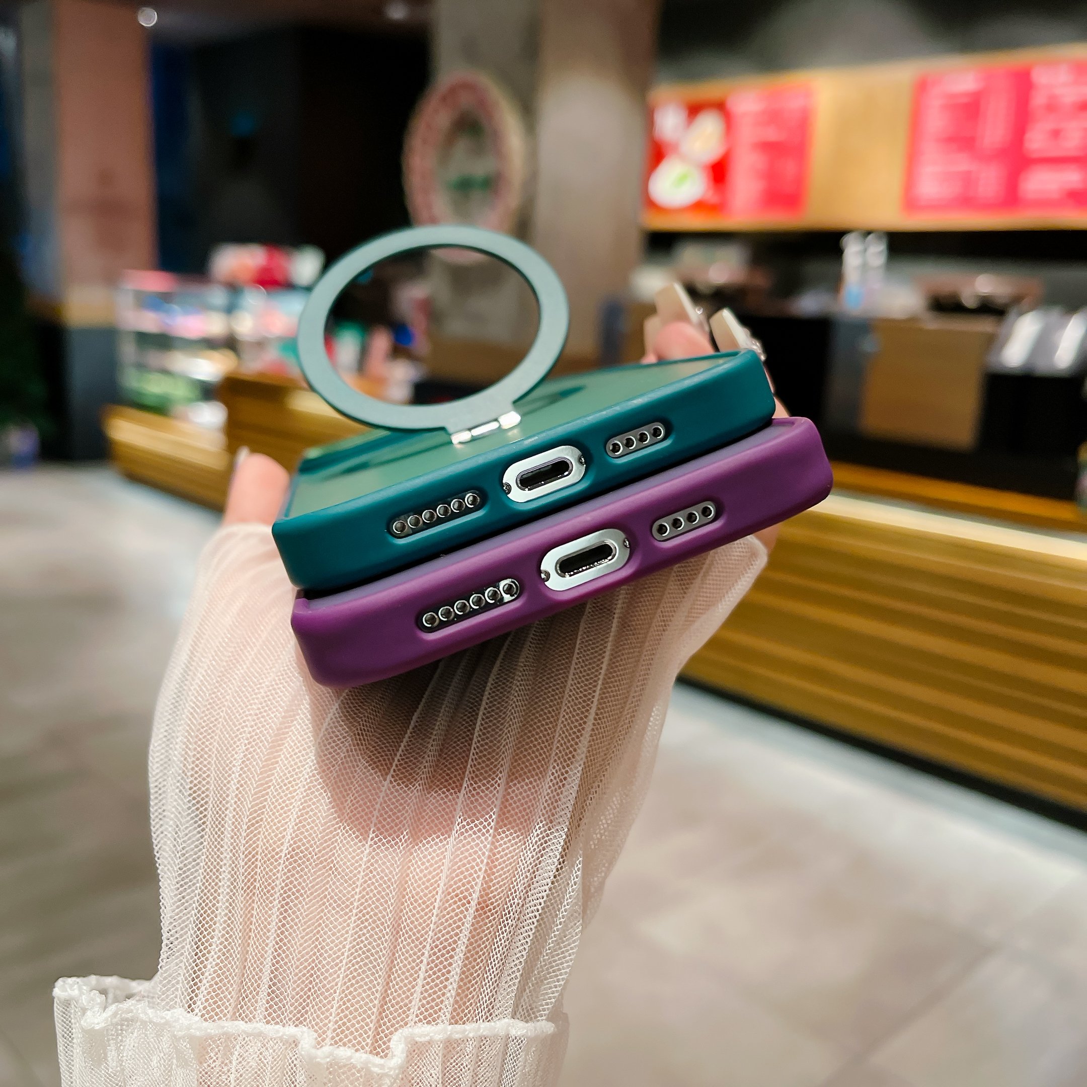 New Anti Shock Transparent Color Phone Case with Magnetic Metal Ring Holder Kickstand Phone Case For iPhone 14 15 Pro Max