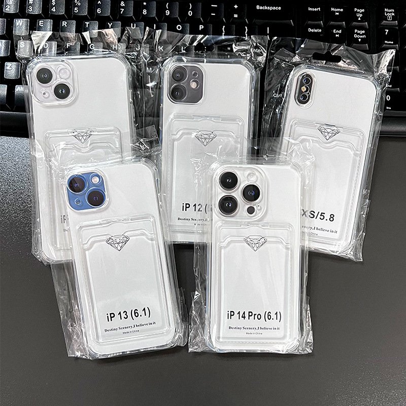 Mobile Phone Case Back Card Transparent Cover Clear for iPhone 11 15 16 with Card Holder Transparent with Cards Back Phone Cases