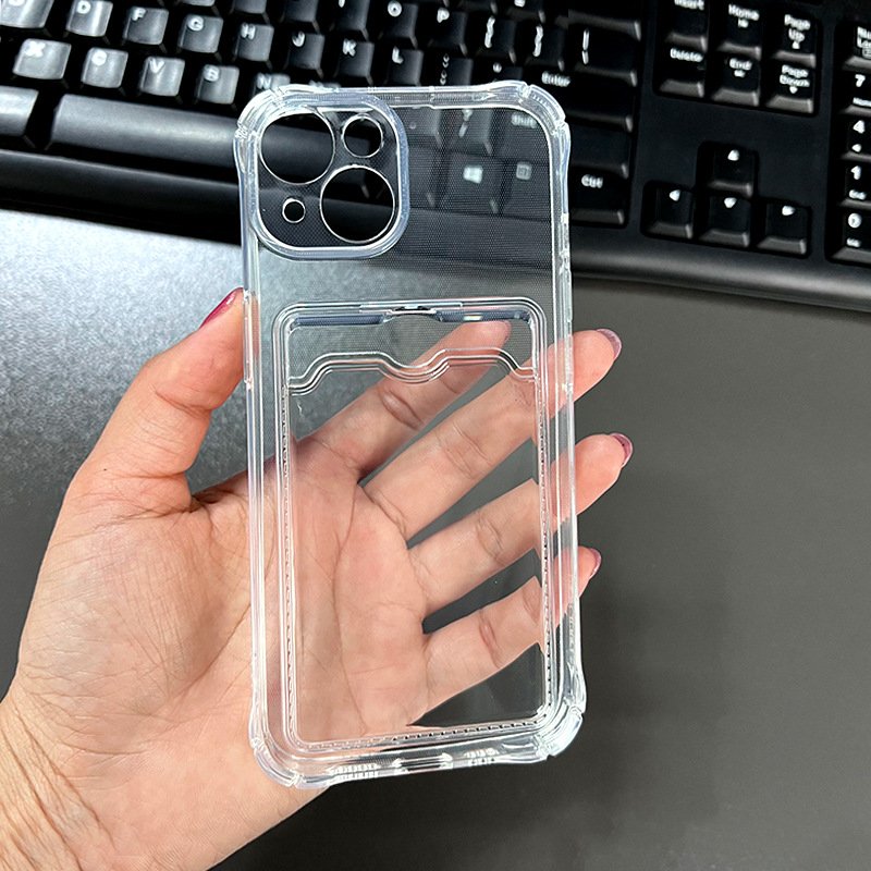 Mobile Phone Case Back Card Transparent Cover Clear for iPhone 11 15 16 with Card Holder Transparent with Cards Back Phone Cases