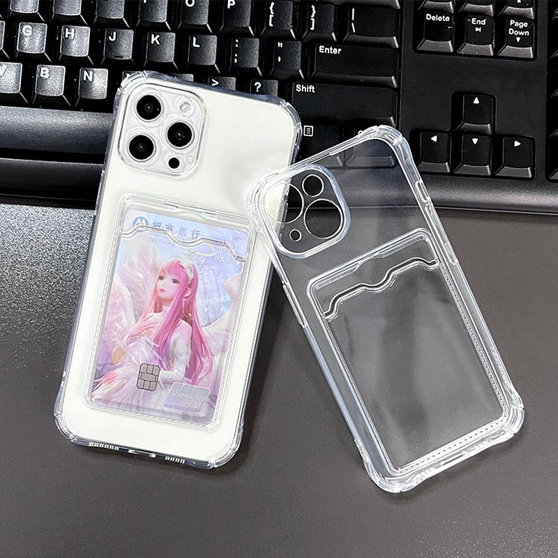 Mobile Phone Case Back Card Transparent Cover Clear for iPhone 11 15 16 with Card Holder Transparent with Cards Back Phone Cases