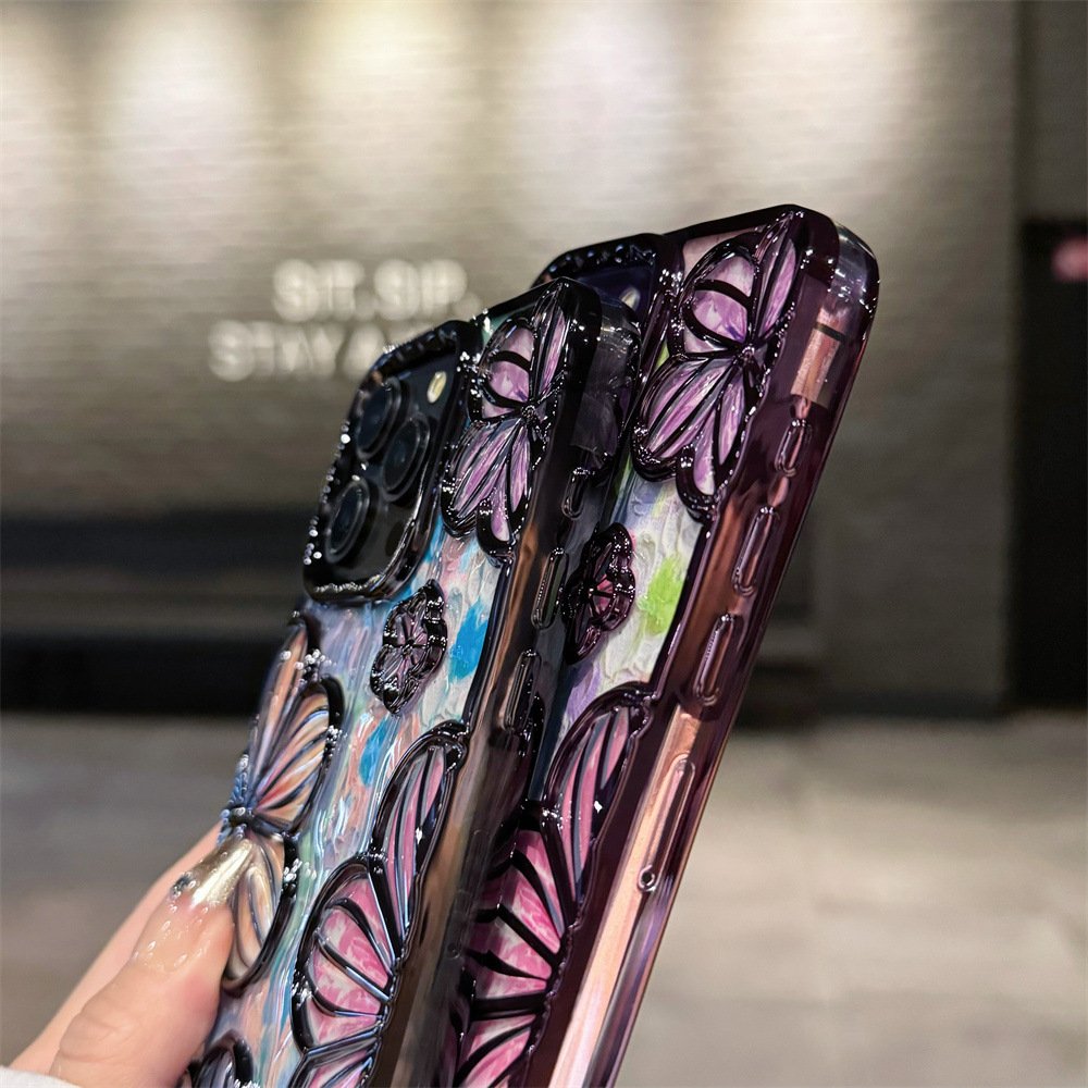 Rainbow Flower Silicone Mobile Phone Case For iPhone 15 14 13 12 11 Pro max Oil painting Electroplated TPU Shockproof Back Cover