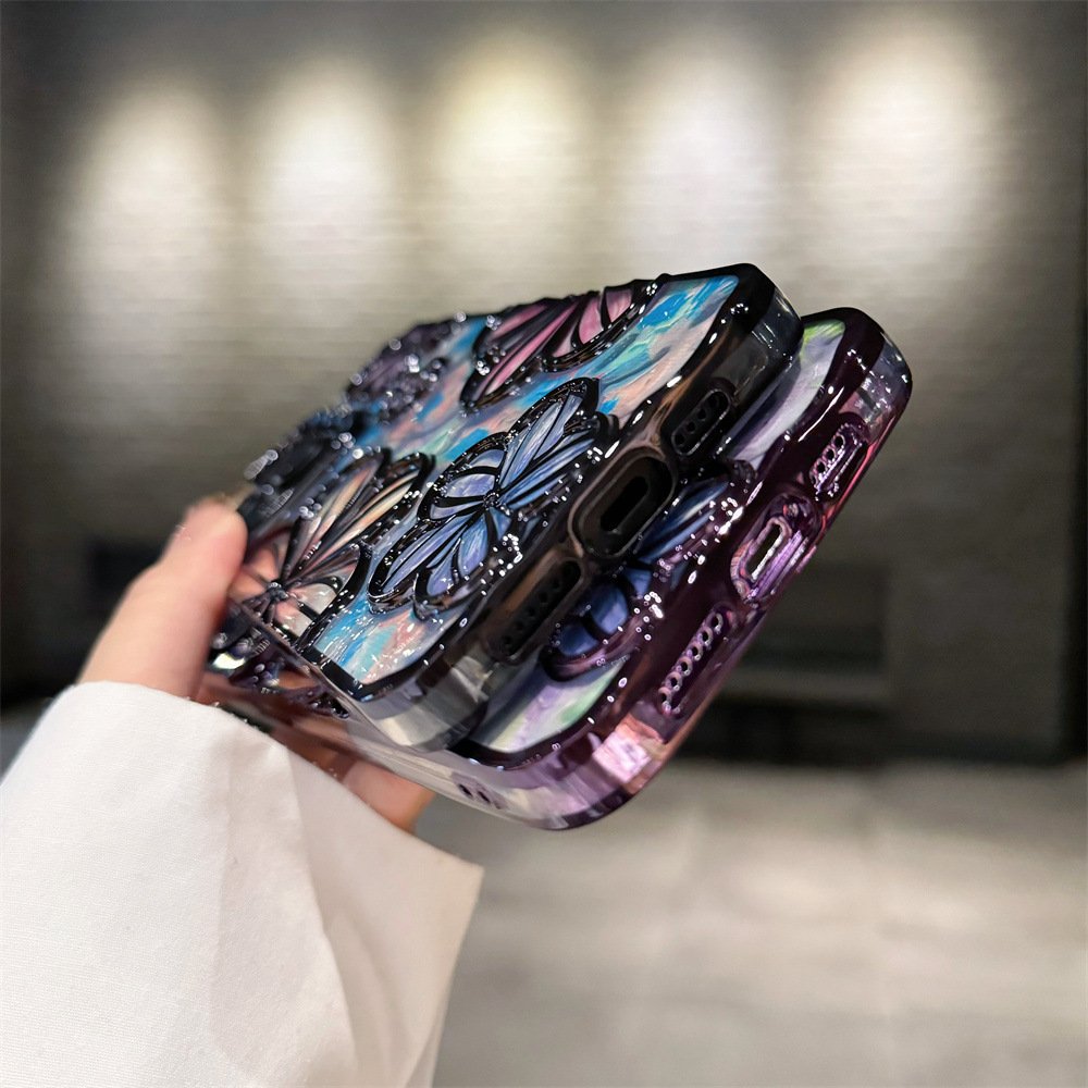 Rainbow Flower Silicone Mobile Phone Case For iPhone 15 14 13 12 11 Pro max Oil painting Electroplated TPU Shockproof Back Cover