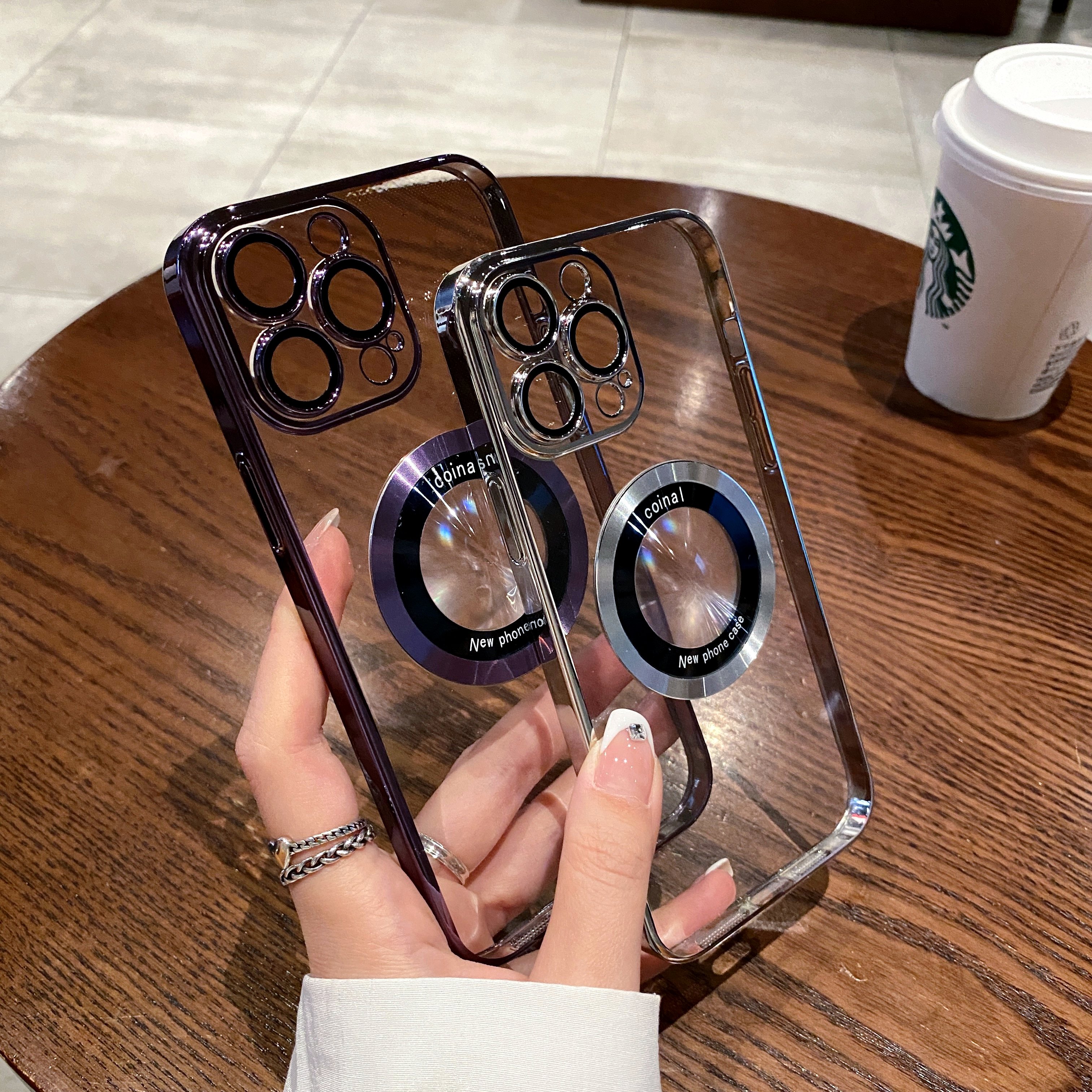 Luxury Electroplated Transparent PC Back Cover Magnetic Cell Phone Case For iPhone 13 14 15 16 Pro Max With Lens Film Protection