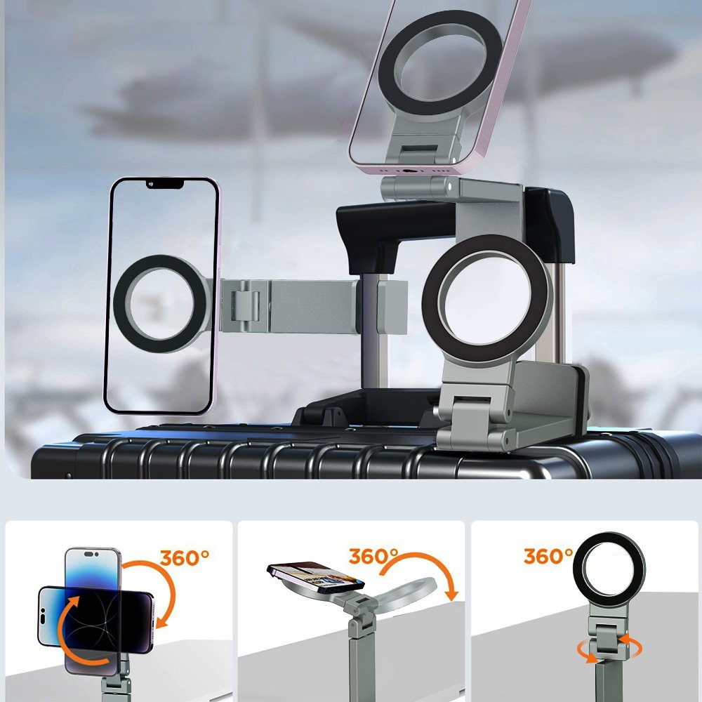 Portable Aluminium Alloy Phone Holder Strong Magnetic Phone Holder Folded Phone Stand for Airplane Traveling