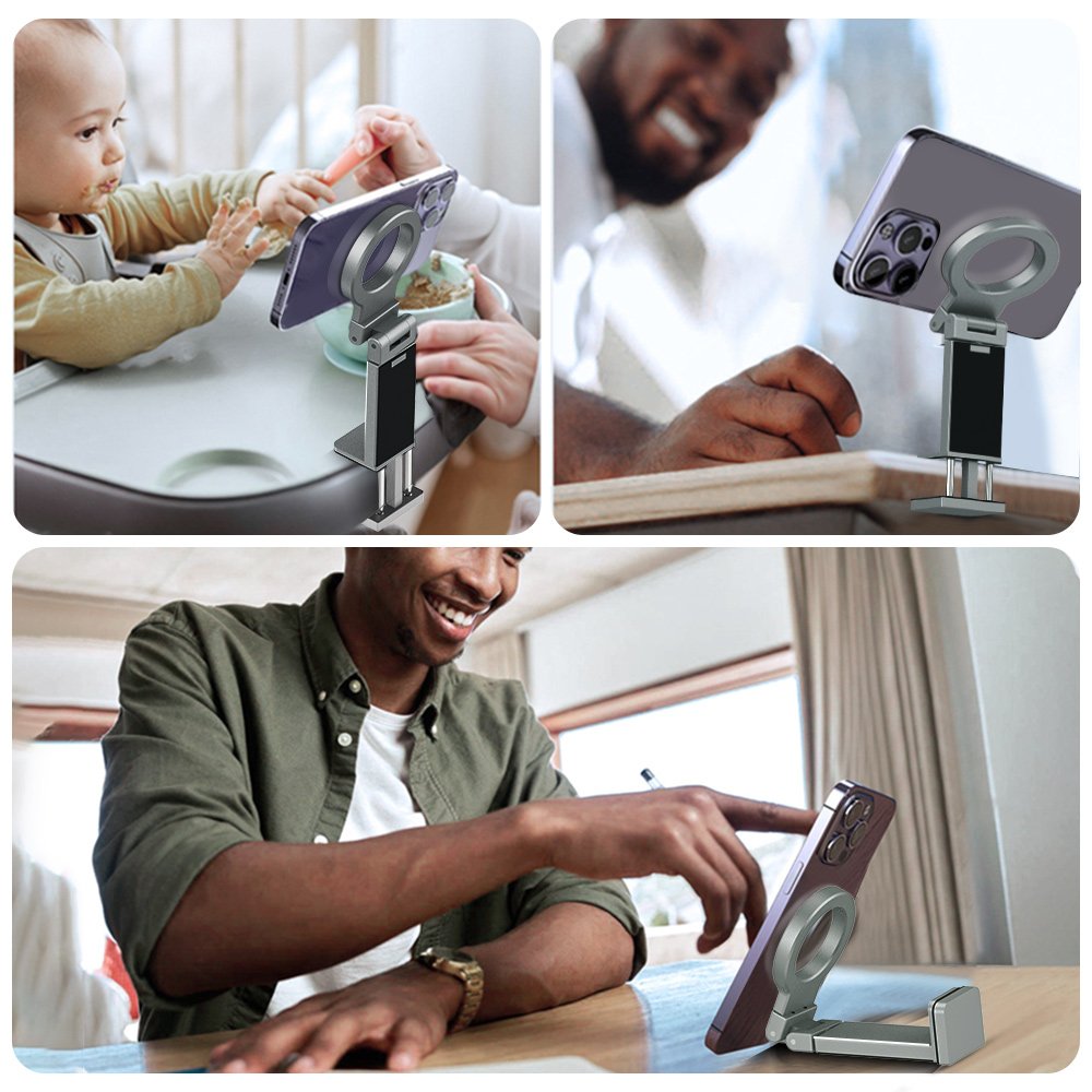 Portable Aluminium Alloy Phone Holder Strong Magnetic Phone Holder Folded Phone Stand for Airplane Traveling