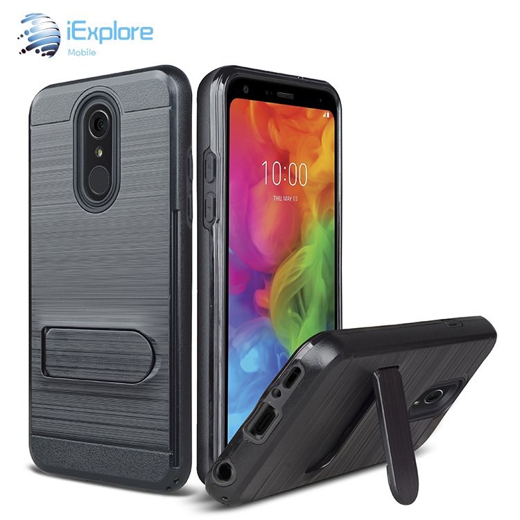 iExplore manufacturer dual layer kickstand Armor case with card slot hybrid PC TPU 2 in 1 mobile phone case for iPhone LG Q7