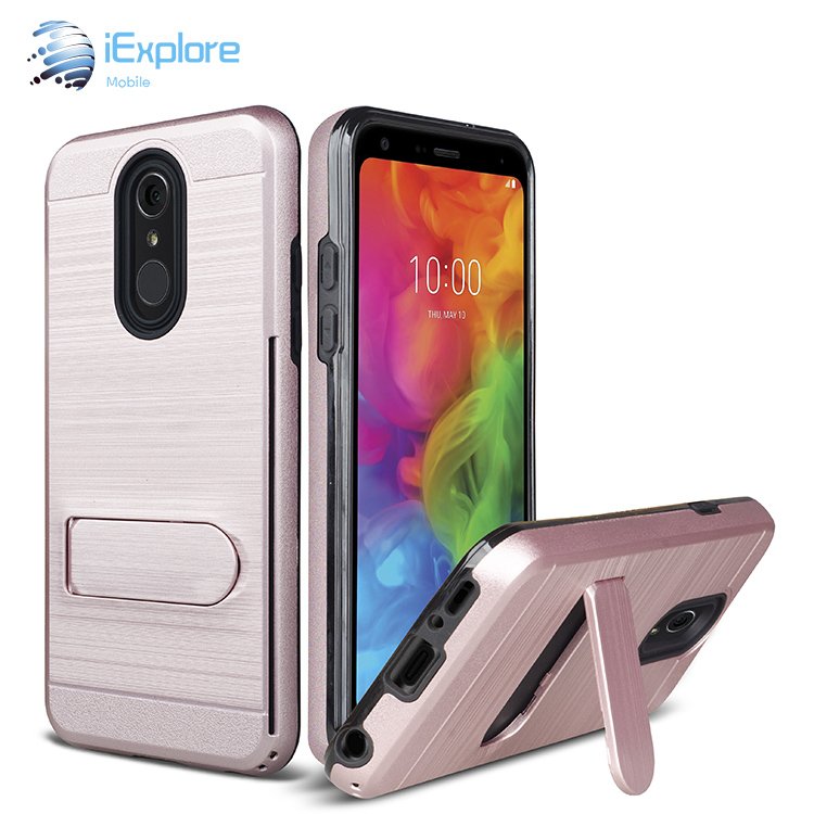 iExplore manufacturer dual layer kickstand Armor case with card slot hybrid PC TPU 2 in 1 mobile phone case for iPhone LG Q7