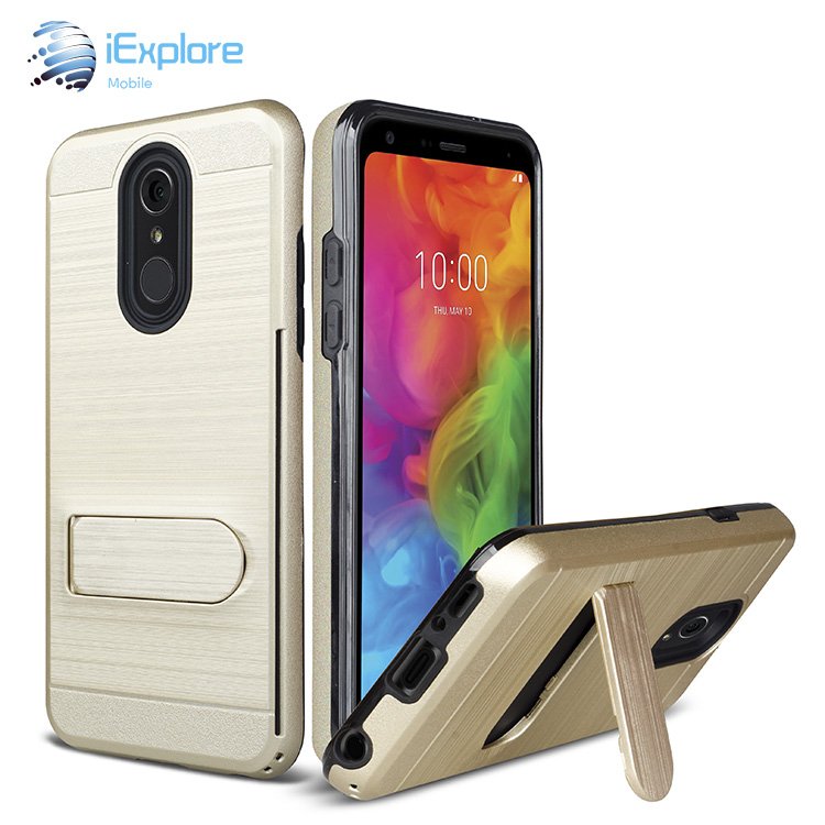 iExplore manufacturer dual layer kickstand Armor case with card slot hybrid PC TPU 2 in 1 mobile phone case for iPhone LG Q7