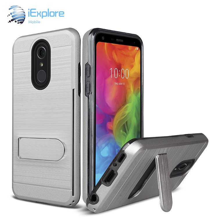 iExplore manufacturer dual layer kickstand Armor case with card slot hybrid PC TPU 2 in 1 mobile phone case for iPhone LG Q7