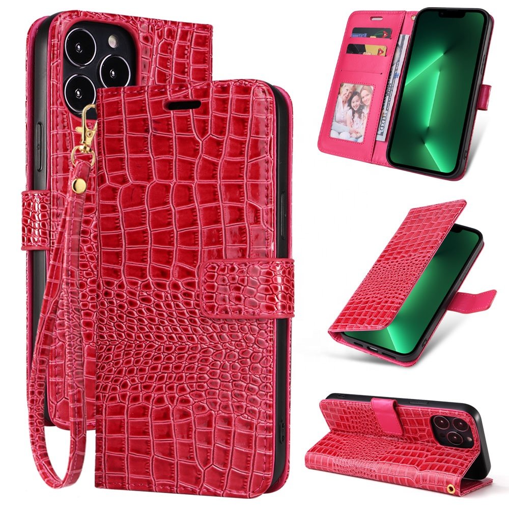 2024 New Wallet Phone Case Crocodile Pattern Phone Bag with Pocket Rope Phone Case, Suitable for iPhone 16 15 1413 Phone Case