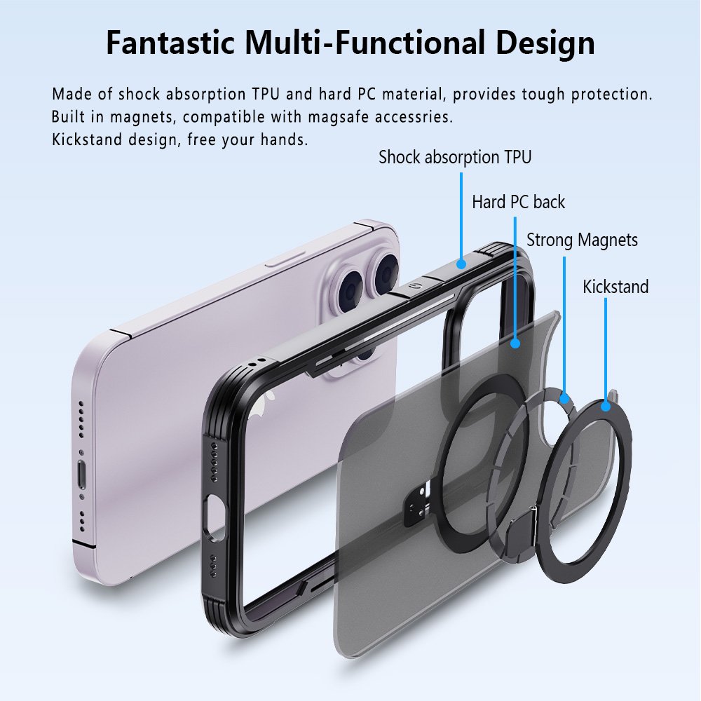 Magnetic Shockproof For Drop Protection Built-in Foldable Stand Slim IPhone Cover Carcasa De Iphone 15 Case