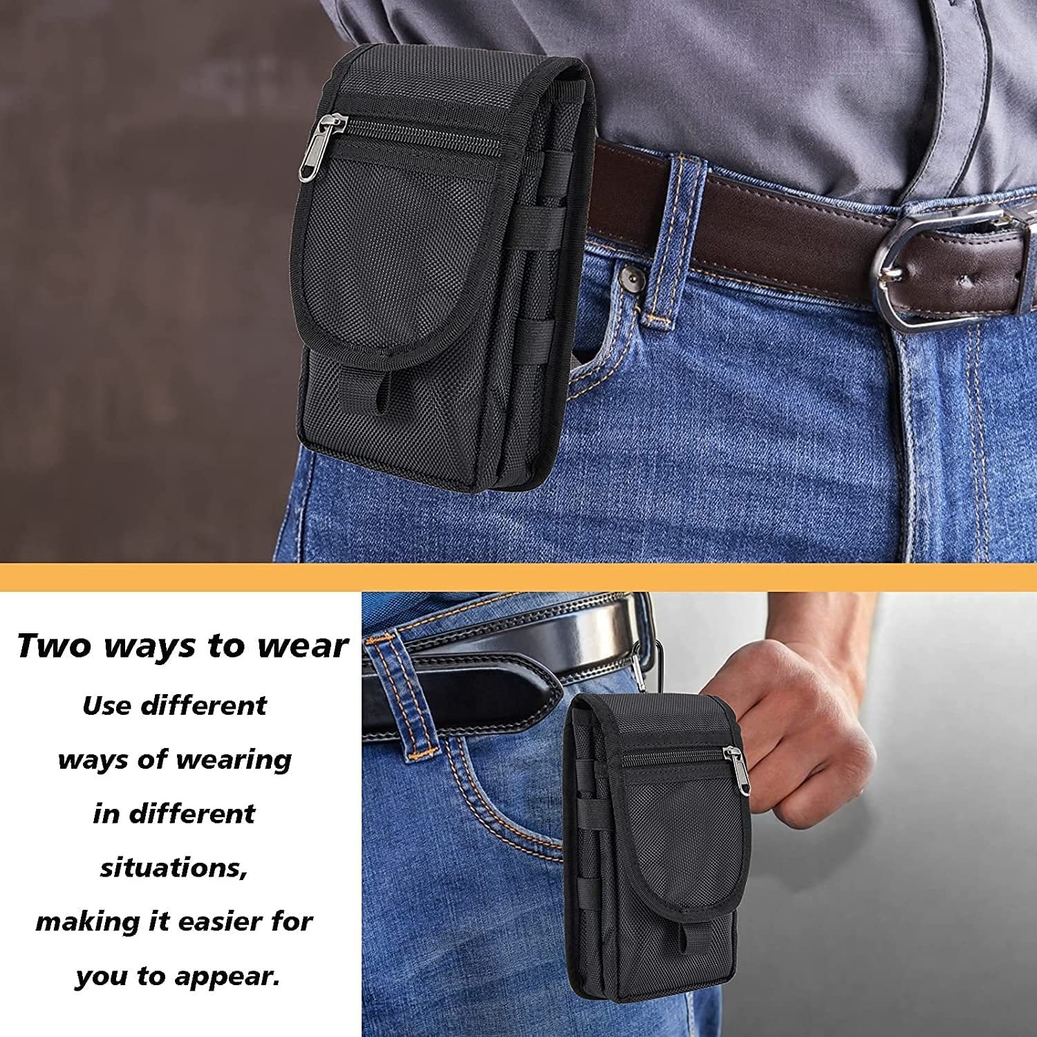Large Smartphone Pouch Phone Holster Carrying Case Belt Loop Pouch Waist Pocket for Hiking Universal Waist Phone Case Black XXL