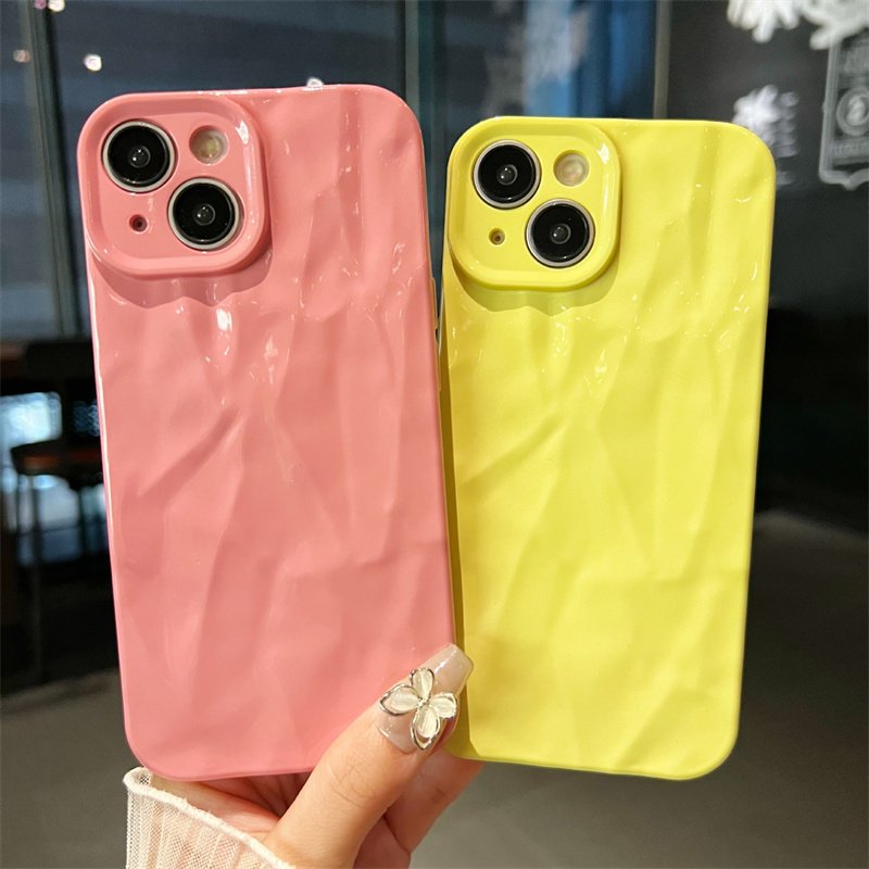 Shockproof Shiny Wrinkle Cell Phone Cases For iPhone 16 15 14 13 12 11 Pro Max Xs Xr 7 8 Plus Candy Color Soft TPU Back Cover