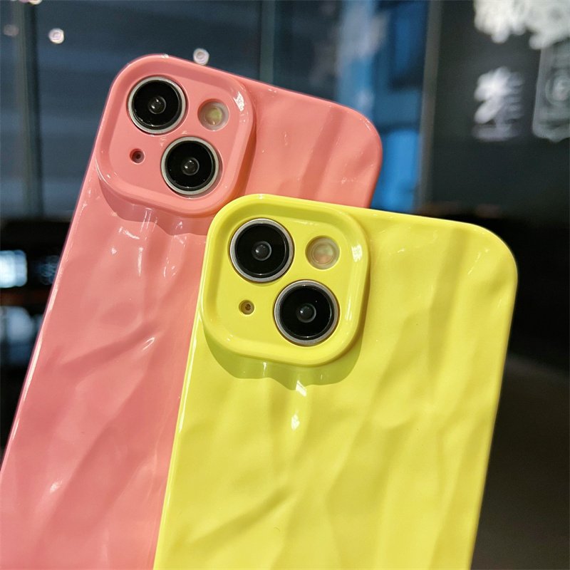 Shockproof Shiny Wrinkle Cell Phone Cases For iPhone 16 15 14 13 12 11 Pro Max Xs Xr 7 8 Plus Candy Color Soft TPU Back Cover