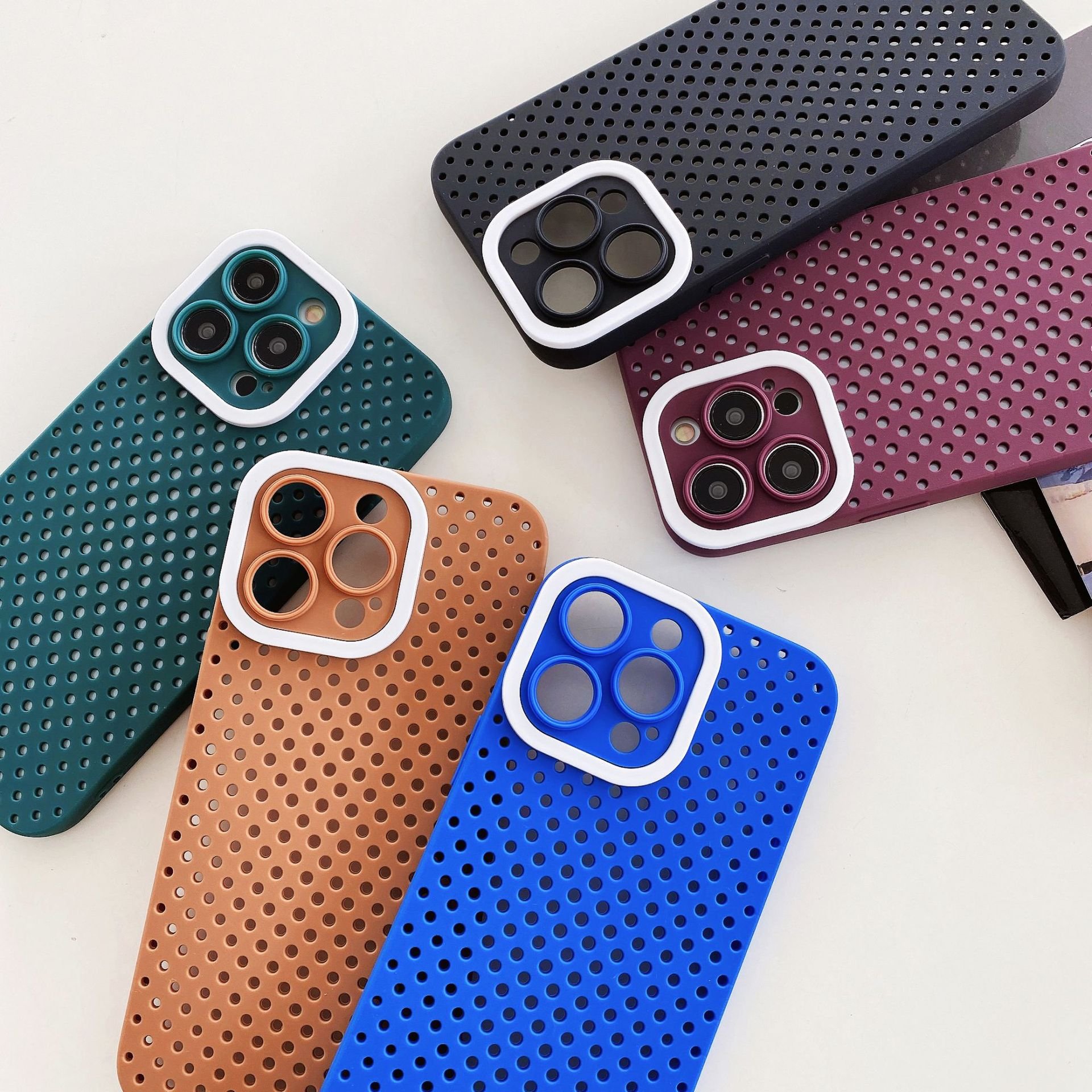 Fashion Cooling Silicone Mobile Phone Case For iPhone 15 14 13 12 11 Pro max Lens hole TPU Armor anti fall Shockproof Back Cover