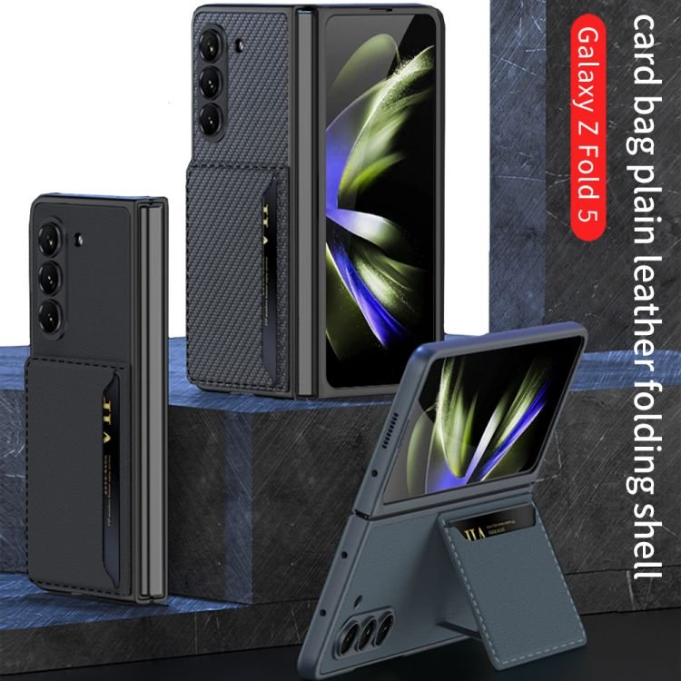 For Samsung Z Fold 5 folding plain leather case bracket card bag business anti-drop protective case