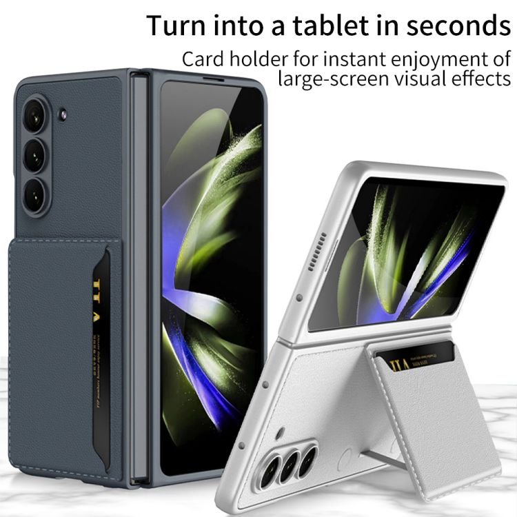 For Samsung Z Fold 5 folding plain leather case bracket card bag business anti-drop protective case