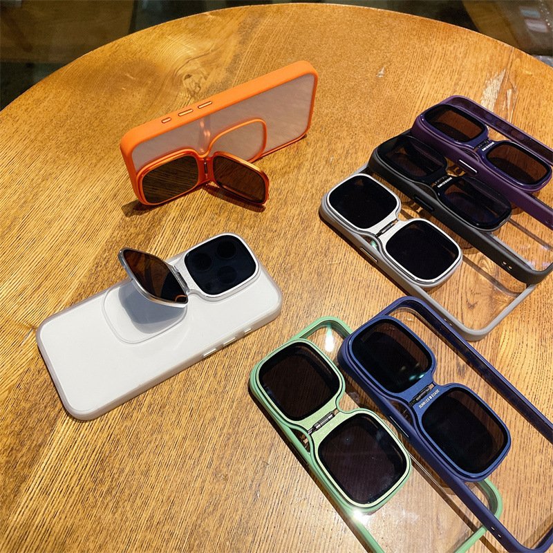 Creative Transparent Acrylic TPU Stand Phone Case With Sunglasses Holder For iPhone 15Pro Max Mobile Phone Cases