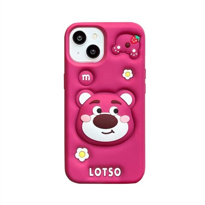 Cute 3D Silicone Holder Bear Cartoon Mobile Phone Case For iPhone 11 12 13 14 15 pro max Soft Protect Back Cover Wholesale
