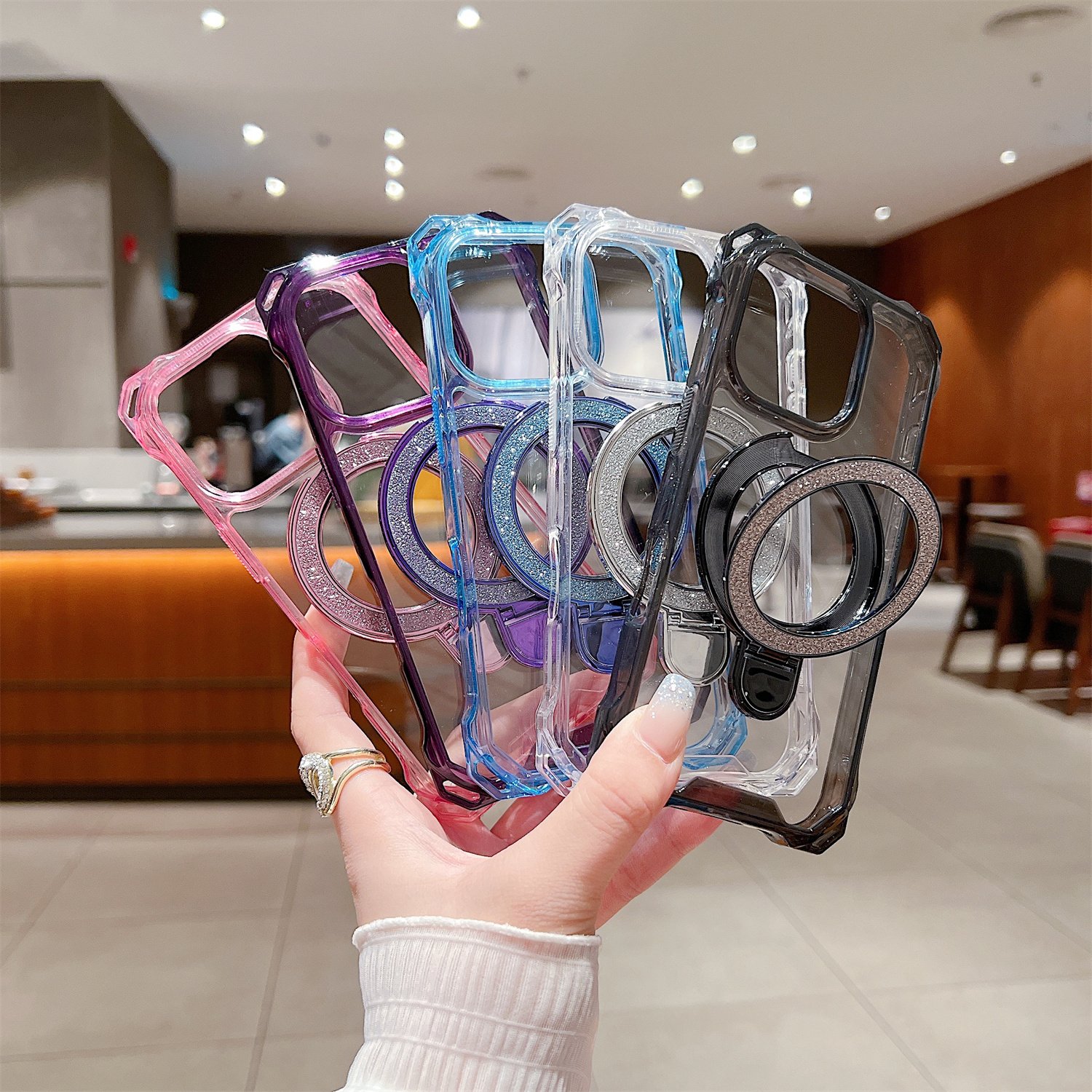 For iPhone 16 15 14 13 12 Pro Max Transparent Shockproof TPU+Acrylic Phone Case Luxury Mobile Phone Cases with magnetic bracket