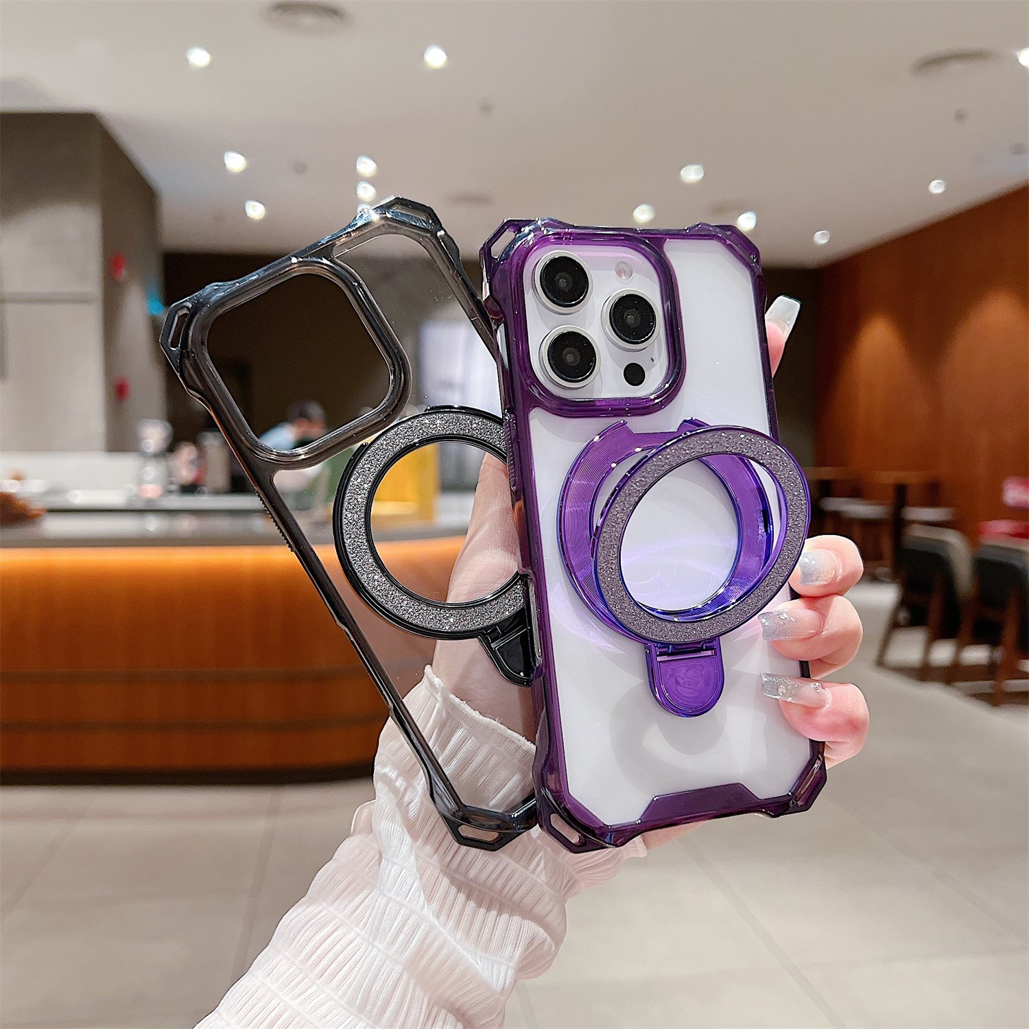 For iPhone 16 15 14 13 12 Pro Max Transparent Shockproof TPU+Acrylic Phone Case Luxury Mobile Phone Cases with magnetic bracket