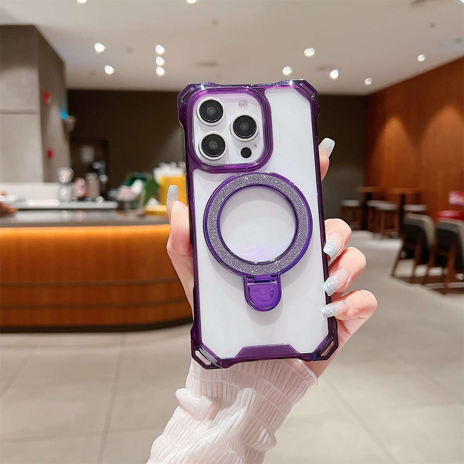 For iPhone 16 15 14 13 12 Pro Max Transparent Shockproof TPU+Acrylic Phone Case Luxury Mobile Phone Cases with magnetic bracket