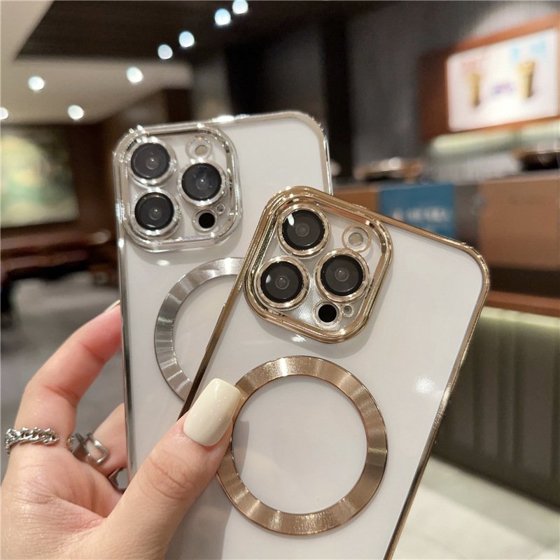 Electroplated Transparent Shockproof Magnetic Safes Mobile Phone Cases For Iphone 16 15 14 13 12 11 Pro Max protective case