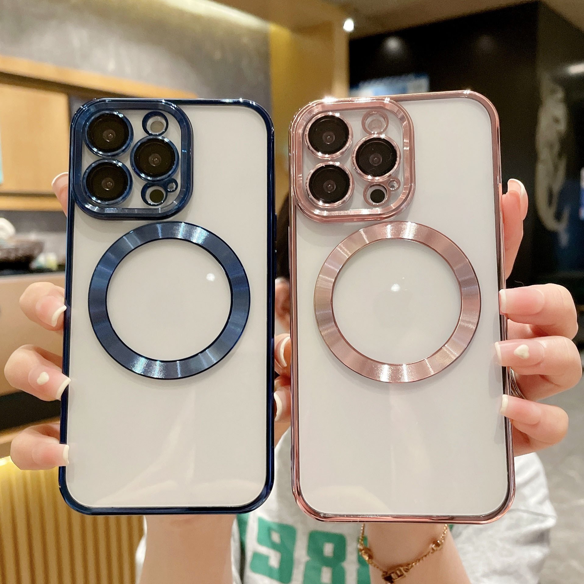 Electroplated Transparent Shockproof Magnetic Safes Mobile Phone Cases For Iphone 16 15 14 13 12 11 Pro Max protective case