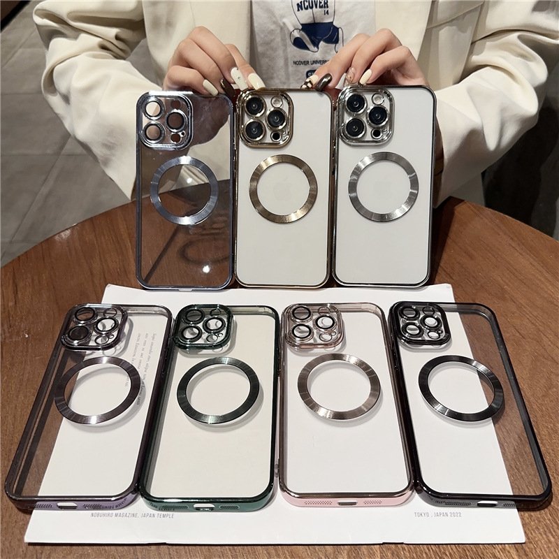 Electroplated Transparent Shockproof Magnetic Safes Mobile Phone Cases For Iphone 16 15 14 13 12 11 Pro Max protective case