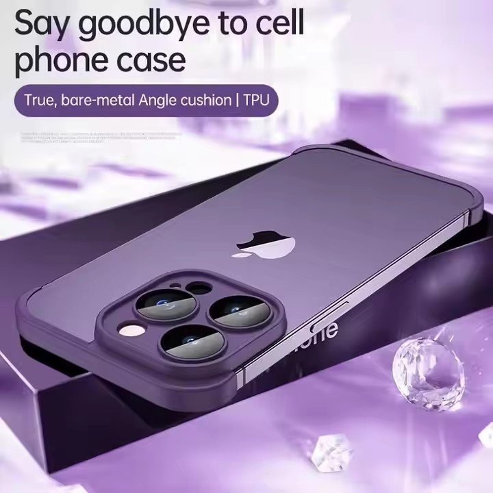 TPU Corner Bumper Frameless Phone Case With Lens Protector For iPhone 15 14 13