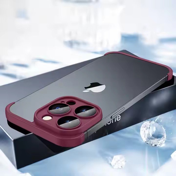 TPU Corner Bumper Frameless Phone Case With Lens Protector For iPhone 15 14 13