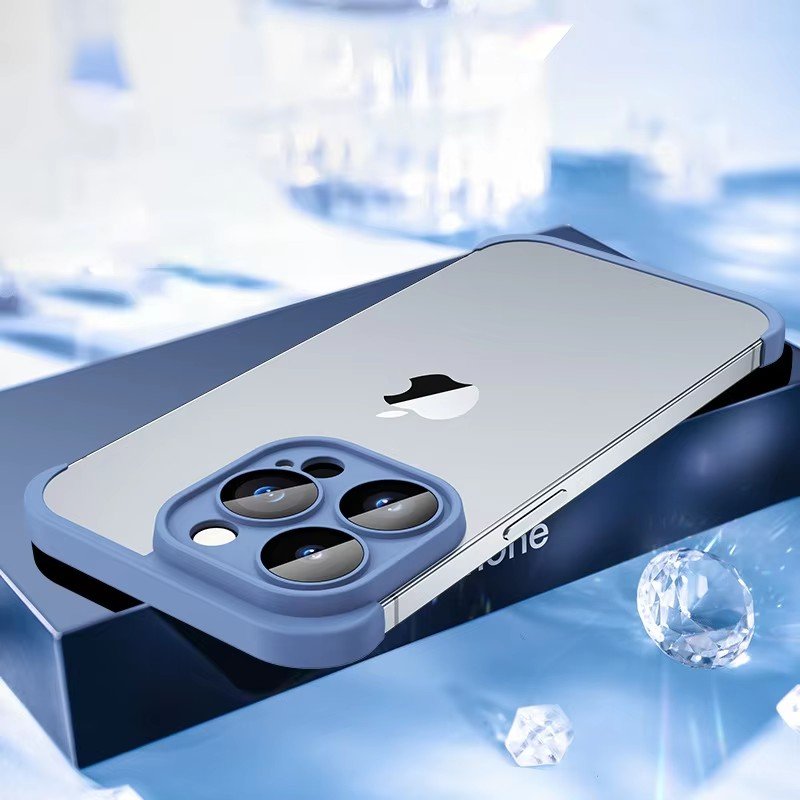 TPU Corner Bumper Frameless Phone Case With Lens Protector For iPhone 15 14 13